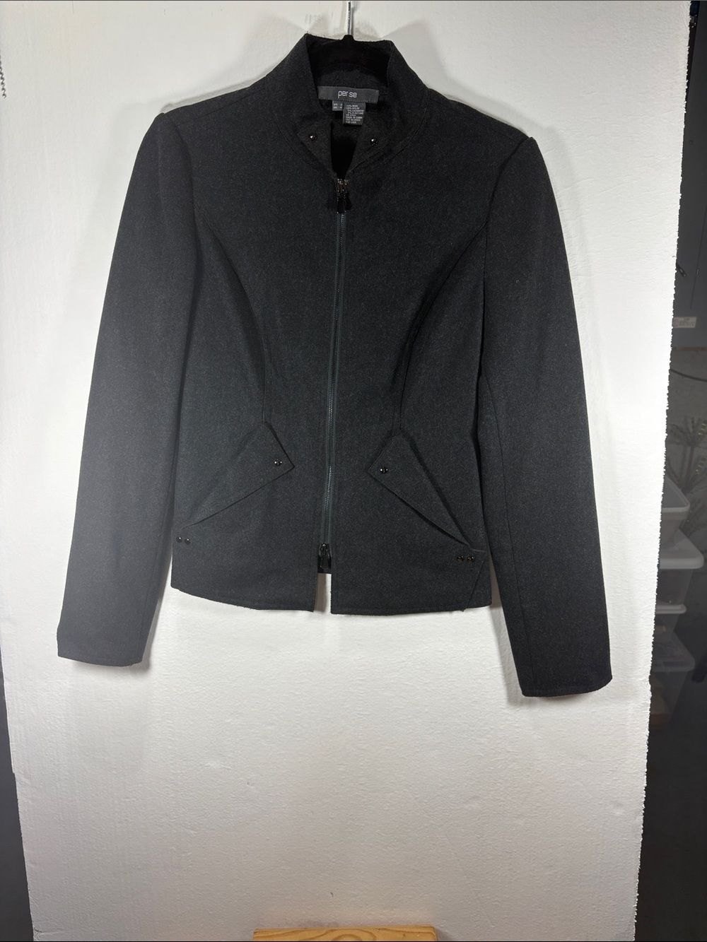 Per Se Deep Grey (almost black) Women's Tailored Zip-Front Blazer